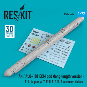 RESKIT RS72-0419 AN/ALQ-101 ECM POD (VERSION LONGUE) (IMPRIMÉE EN 3D) 1/72