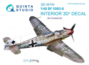 Intérieur imprimé en 3D et coloré sur papier décalcomanie Quinta Studio QD48104 Bf 109G-6 (pour kit Zvezda) 1/48