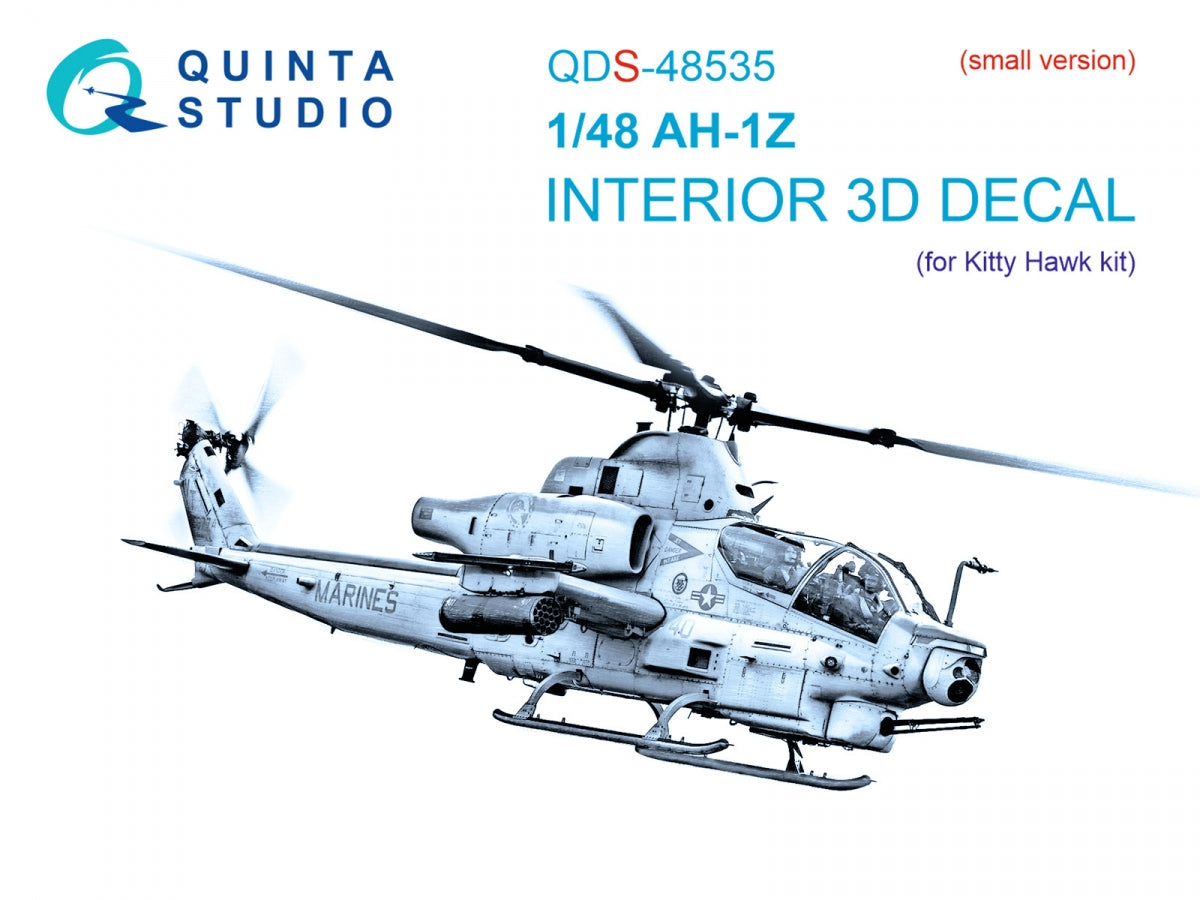 Intérieur imprimé en 3D et coloré sur papier décalcomanie Quinta Studio QDS-48535 AH-1Z Zulu Cobra/Viper (KittyHawk) (petite version) 1/48