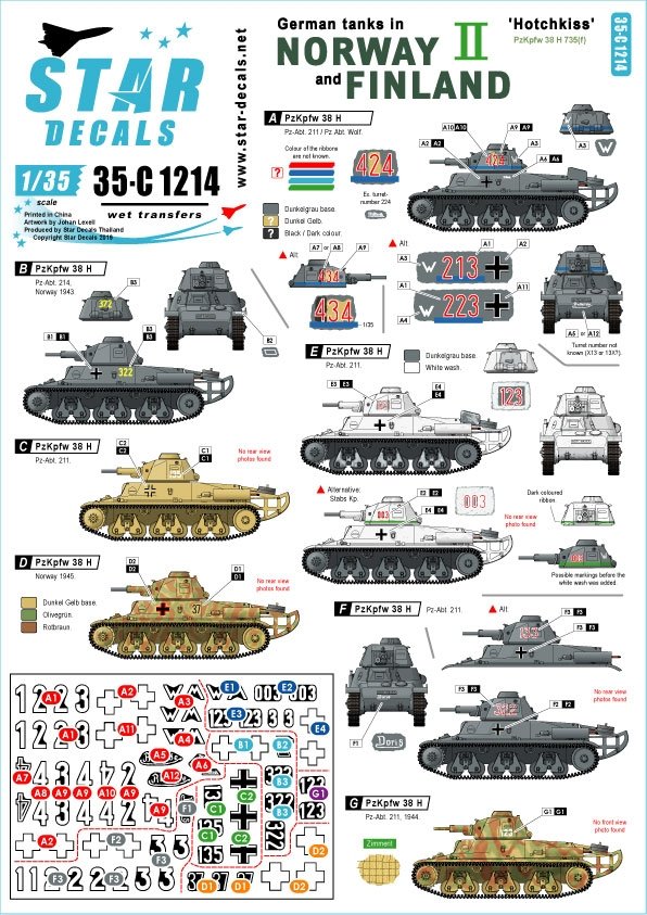 Star Decals 35-C1214 Chars allemands en Norvège et en Finlande #II 1/35
