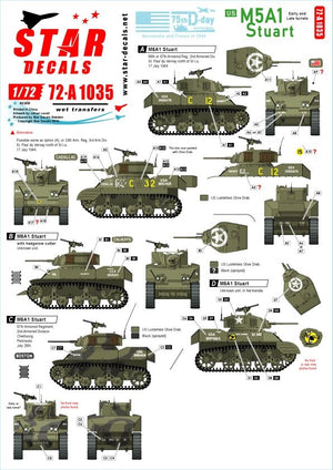 Star Decals 72-A1035 US M5A1 Stuart. Échelle 1/72