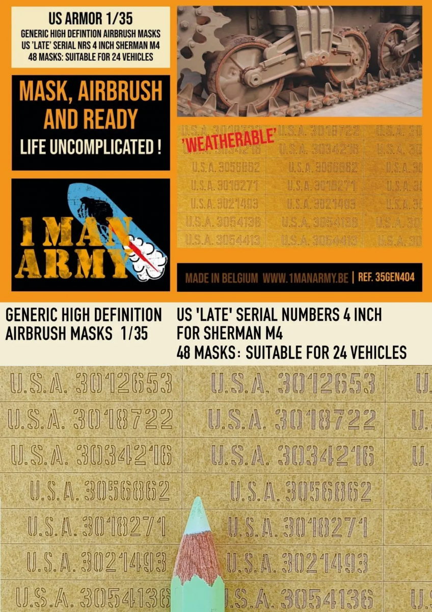 1 Man Army 35GEN404 US « Late » Serial Numbers 4 inch Sherman M4 1/35 