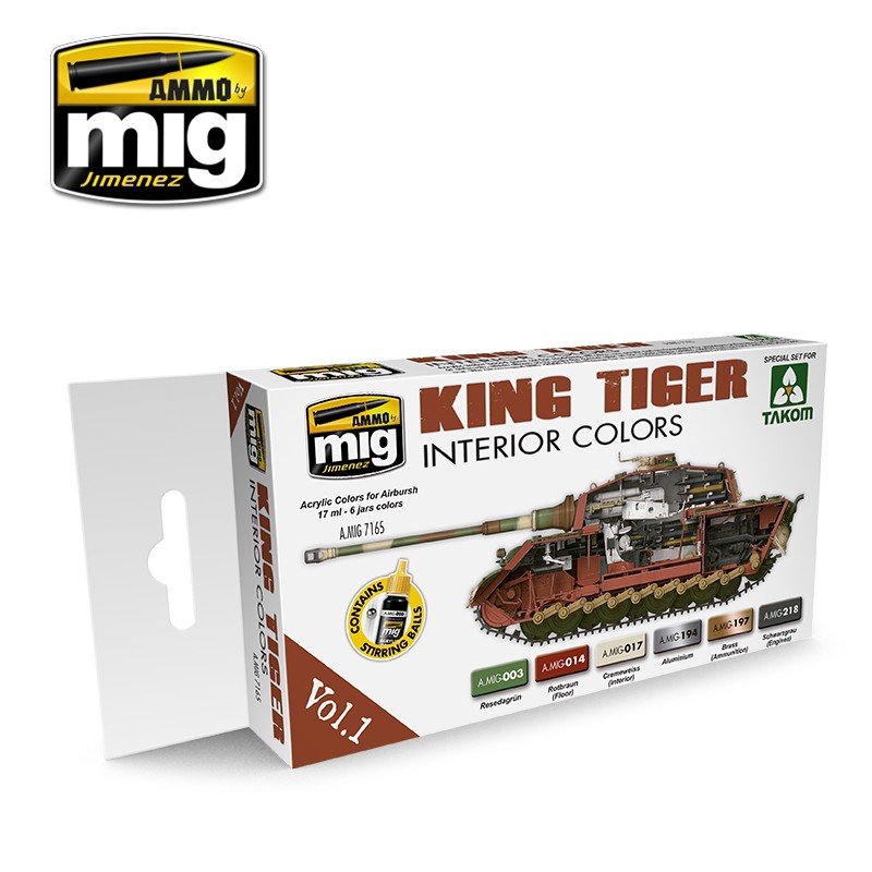 Ammo of Mig Jimenez 7165 KING TIGER INTERIOR COLOR (ÉDITION SPÉCIALE TAKOM) VOL.1 6x17ml