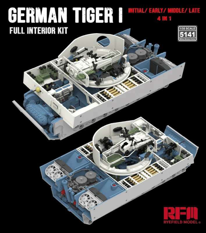 Maquette Rye Field Model 5141 Tiger I Kit intérieur complet : Version initiale/début/milieu/fin 1/35