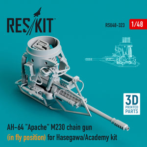 RESKIT RSU48-0323 AH-64 « APACHE » M230 MAGNÉTIQUE TRONÇONNEUSE (EN POSITION DE VOL) ​​POUR MAQUETTE HASEGAWA/ACADEMY (IMPRIMÉE EN 3D) 1/48