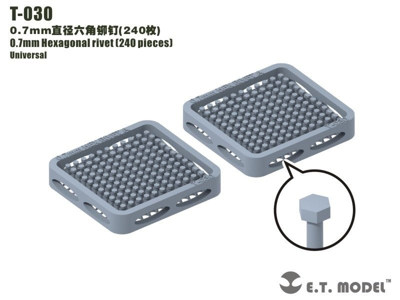 Rivet hexagonal ET modèle T-030 0,7 mm (240 pièces) (rivets)