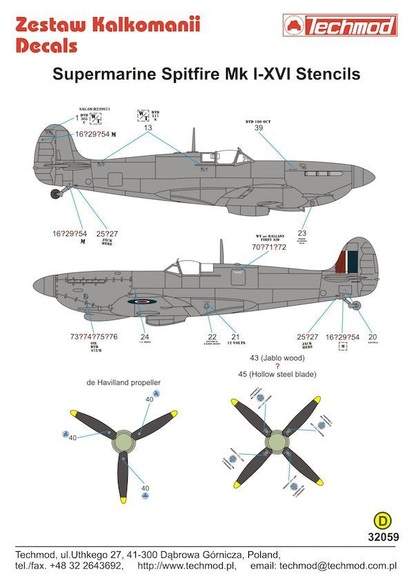 Pochoirs Techmod 32059 Spitfire (1/32) – imagen 2