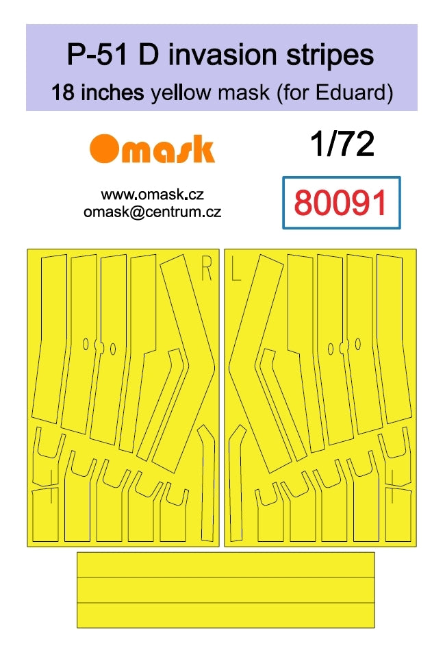 Omask 80091 Bandes d&amp;#39;invasion P-51 D 18 pouces - masque jaune (pour Eduard) 1/72