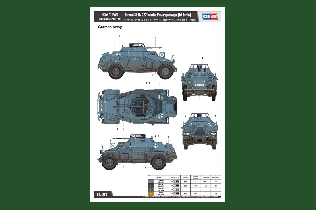 Hobby Boss 83815 allemand Sd.Kfz.222 Leichter Panzerspahwagen (1ère série) (1/35) – imagen 2