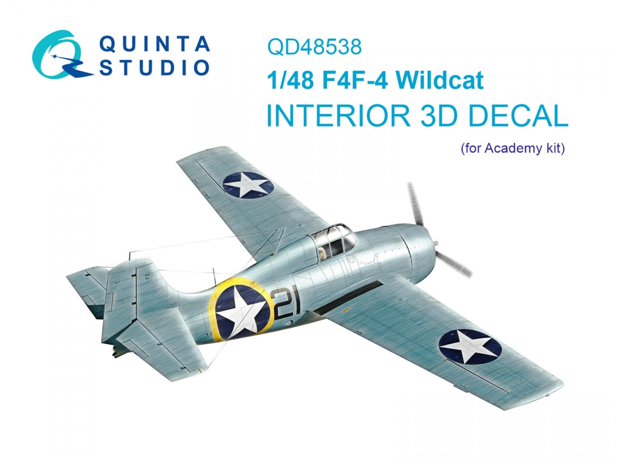 Quinta Studio QD48538 F4F-4 Wildcat 3D-Printed &amp; colored Interior on decal paper (Academy) 1/48