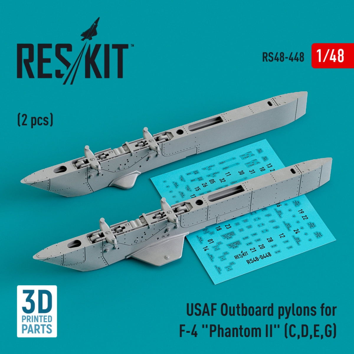 RESKIT RS48-0448 PYLÔNES EXTÉRIEURS USAF POUR F-4 PHANTOM II (2 PIÈCES) (IMPRIMÉ EN 3D) 1/48
