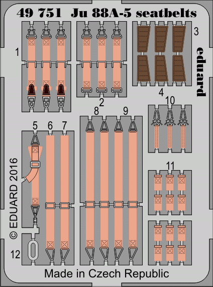 Ceintures de sécurité Eduard 49751 Ju 88A-5, échelle 1/48 ICM
