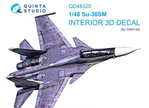 Intérieur imprimé en 3D et coloré sur papier décalcomanie Quinta Studio QD48320 Su-30SM (GWH) 1/48