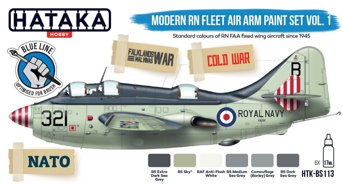Coffret de peinture Hataka HTK-BS113 Modern RN Fleet Air Arm vol. 1 (6x17ml)