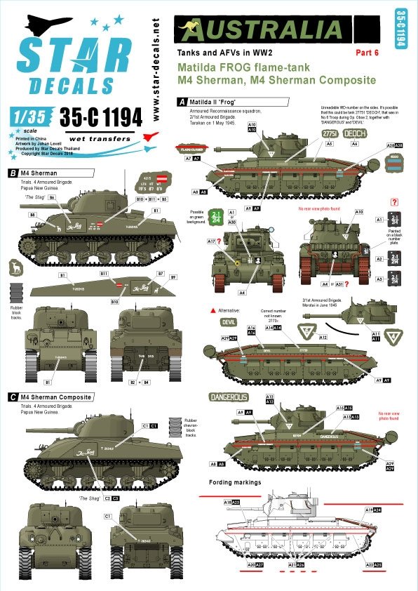Star Decals 35-C1194 Chars et véhicules blindés australiens n° 6 1/35