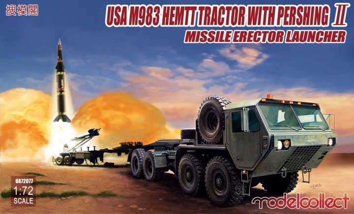 Modelcollect UA72077 Tracteur HEMTT M983 américain avec lanceur-érecteur de missiles Pershing II 1/72