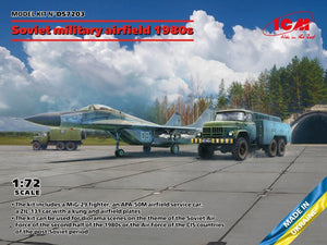 ICM DS7203 Aérodrome militaire soviétique des années 1980 (Mikoyan-29 « 9-13 », APA-50M (ZiL-131), véhicule de commandement ZiL-131 et plaques d&amp;#39;aérodrome soviétiques PAG-14) 1/72