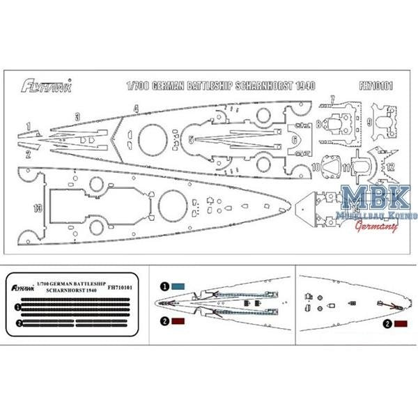 Maquette FlyHawk FH710101 Scharnhorst 1940 Pont en bois (Flyhawk FH1147) 1/700