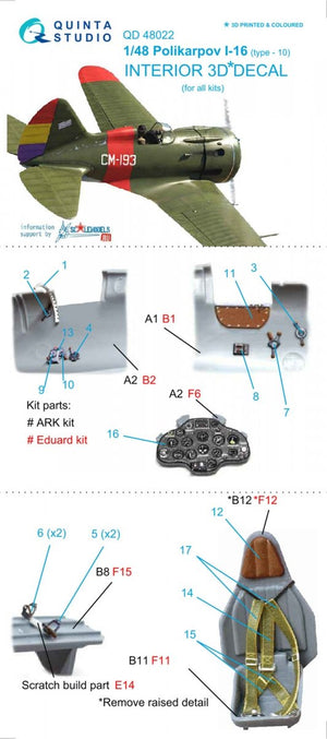 Intérieur imprimé en 3D et coloré sur papier décalcomanie Quinta Studio QD48022 I-16 type 10 (pour tous les kits) 1/48 – image 6