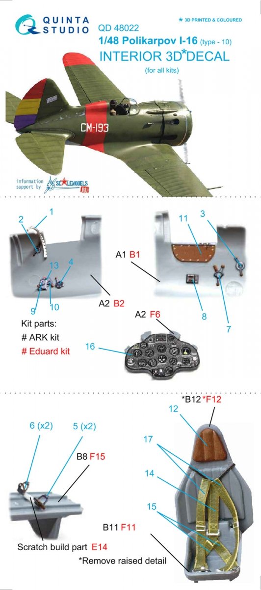 Intérieur imprimé en 3D et coloré sur papier décalcomanie Quinta Studio QD48022 I-16 type 10 (pour tous les kits) 1/48 – image 6