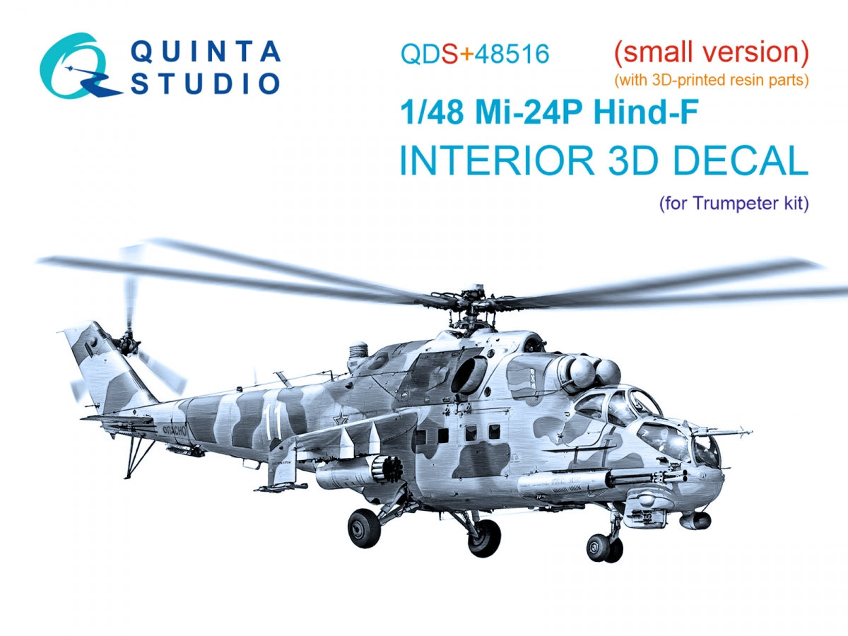 Quinta Studio QDS+48516 Mi-24P Hind-F Intérieur coloré imprimé en 3D sur papier décalcomanie (Trumpeter) (petite version) (avec pièces en résine imprimées en 3D) 1/48