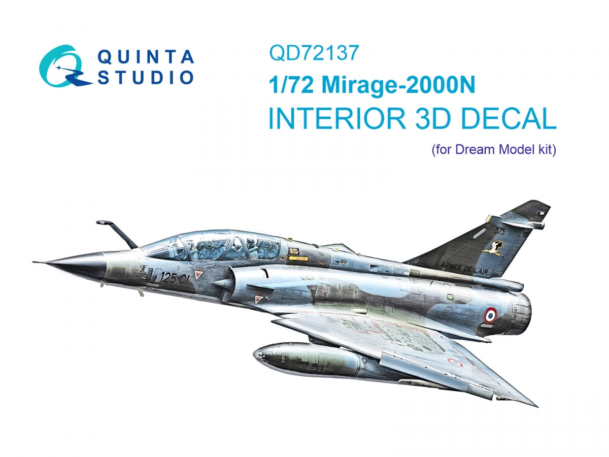 Intérieur coloré imprimé en 3D sur papier décalcomanie pour le Mirage 2000N (modèle Dream Model) de Quinta Studio QD72137, échelle 1/72