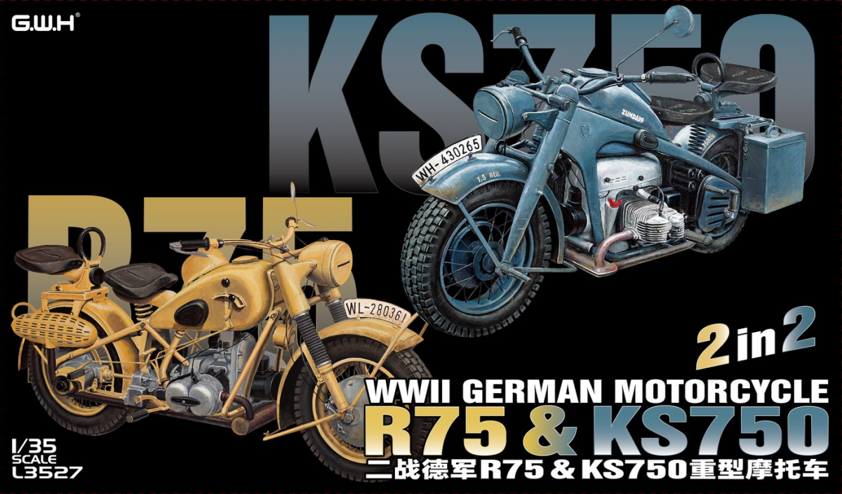 Great Wall Hobby L3527 Motos allemandes de la Seconde Guerre mondiale R75 et KS750 2 en 2 1/35