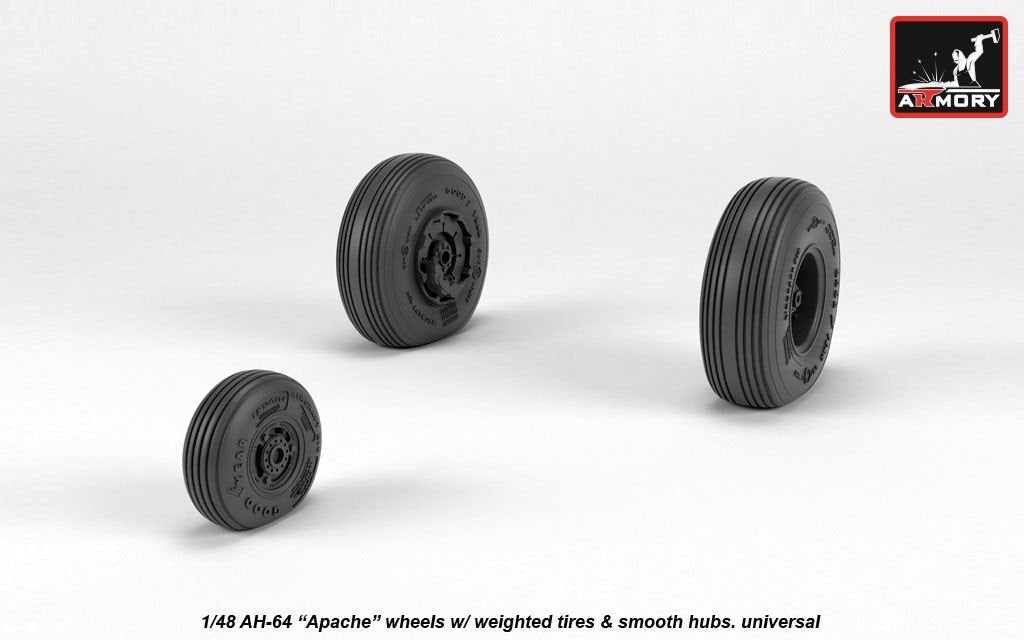 Roues Armory Models AW48330 AH-64 Apache avec pneus lestés, moyeux lisses 1/48