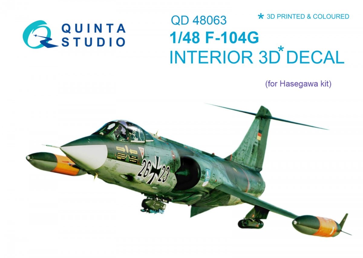 Intérieur imprimé en 3D et coloré sur papier décalcomanie Quinta Studio QD48063 F-104G (pour maquette Hasegawa) 1/48