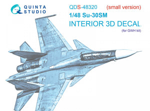 Intérieur imprimé en 3D et coloré sur papier décalcomanie Quinta Studio QDS-48320 Su-30SM (GWH) (Petite version) 1/48