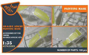 Masque de peinture transparent pour Boeing AH-64 D/E Apache (réf. CPA35003) sur papier kabuki jaune (pour maquette TAKOM) à l&amp;#39;échelle 1/35