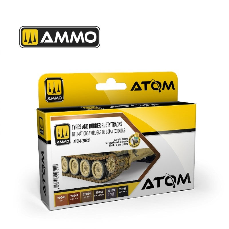 AMMO par Mig Jimenez 20721 ATOM Pneus et chenilles rouillées en caoutchouc, ensemble de 6 x 20 ml