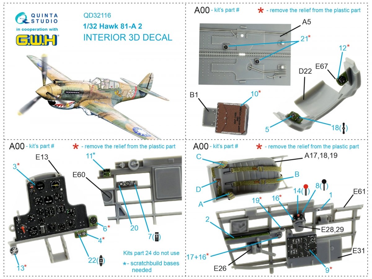 Intérieur imprimé en 3D et coloré sur papier décalcomanie Quinta Studio QD32116 Hawk 81-A2 (GWH) 1/32 – immagine 12