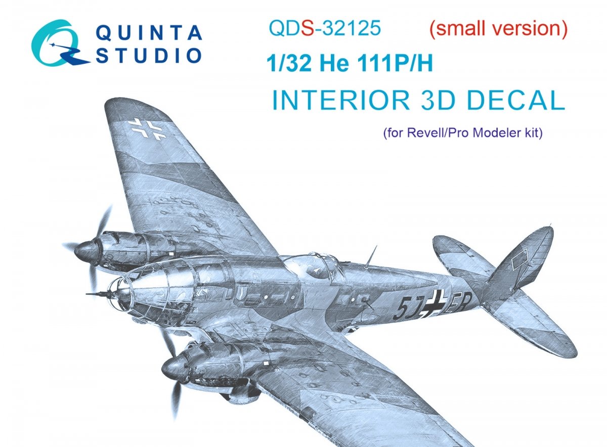 Intérieur imprimé en 3D et coloré sur papier décalcomanie (Revell/ProModeler) (petite version) Quinta Studio QDS-32125 He 111 P/H 1/32