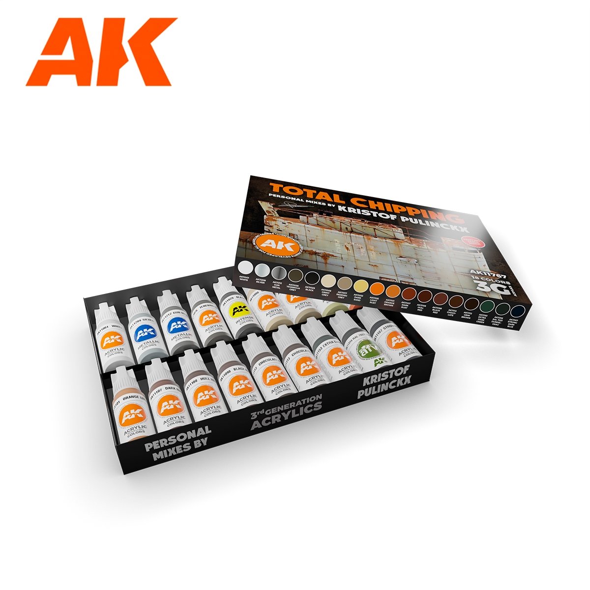 AK Interactive AK11767 SIGNATURE SET – TOTAL CHIPPING – KRISTOF PULINCKX PEINT SET 18x17 ml – immagine 2