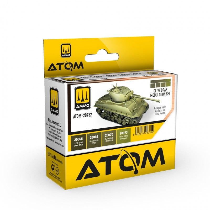 AMMO par Mig Jimenez 20732 ATOM Olive Drab Modulation Set 4x20ml