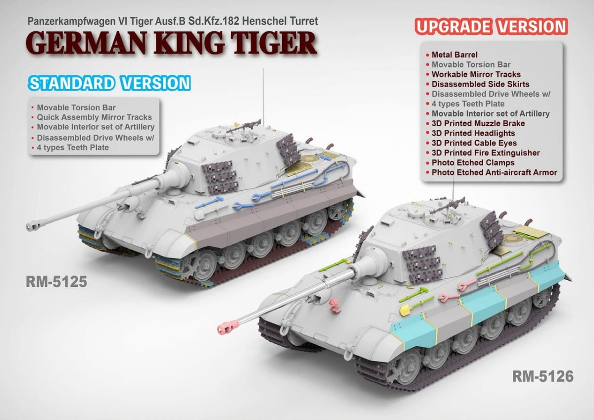 Rye Field modèle 5125 German King Tiger Ausf.B Sd.Kfz.182 Tourelle Henschel 1/35 – immagine 3