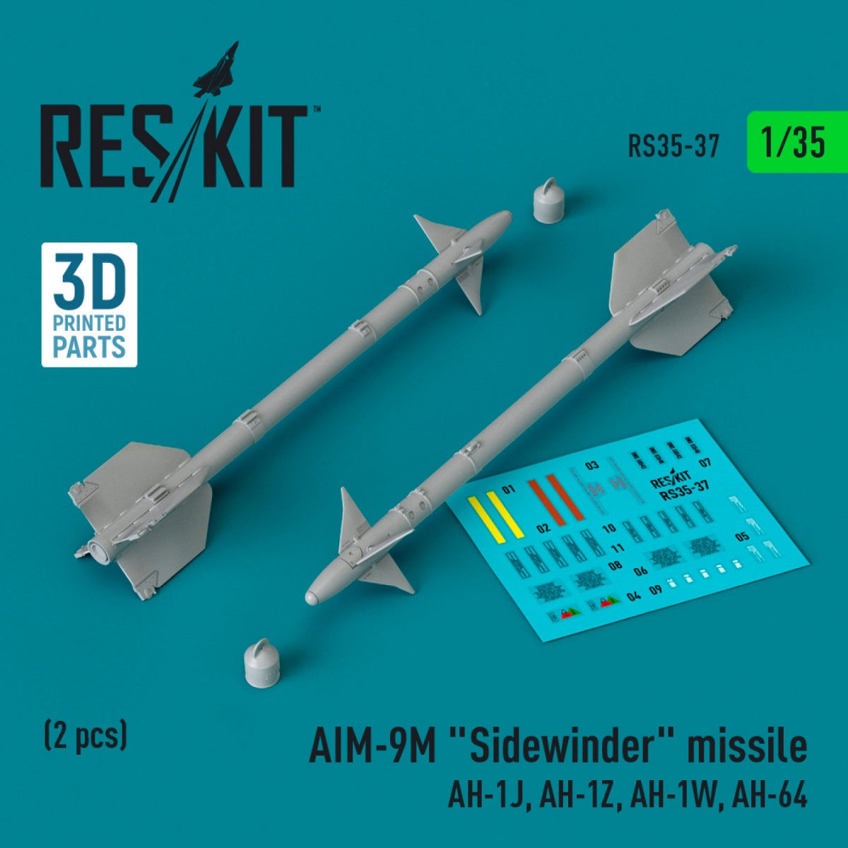 RESKIT RS35-0037 Missile AIM-9M « Sidewinder » (2 pièces) (Impression 3D) 1/35 