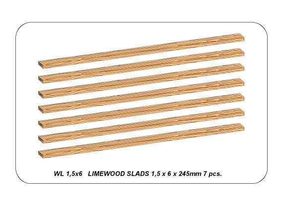 Lattes de bois Aber WL1.5x6, 1,5 x 6 x 245 mm, lot de 7