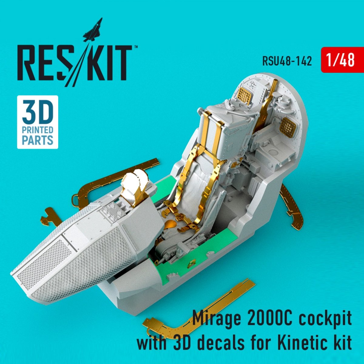 RESKIT RSU48-0142 COCKPIT MIRAGE 2000C AVEC DÉCALCOMANIES 3D POUR MAQUETTE KINETIC 1/48