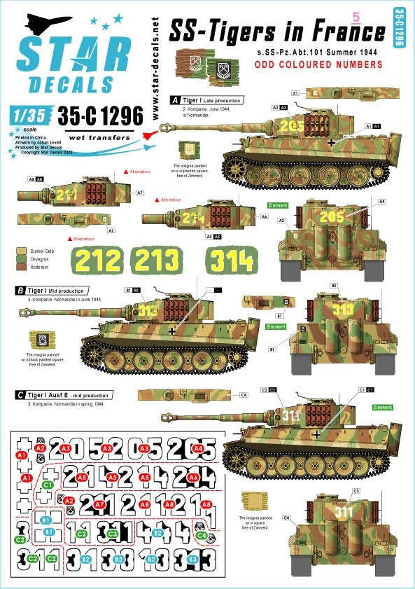 Star Decals 35-C1296 SS-Tigers in France #5 1/35
