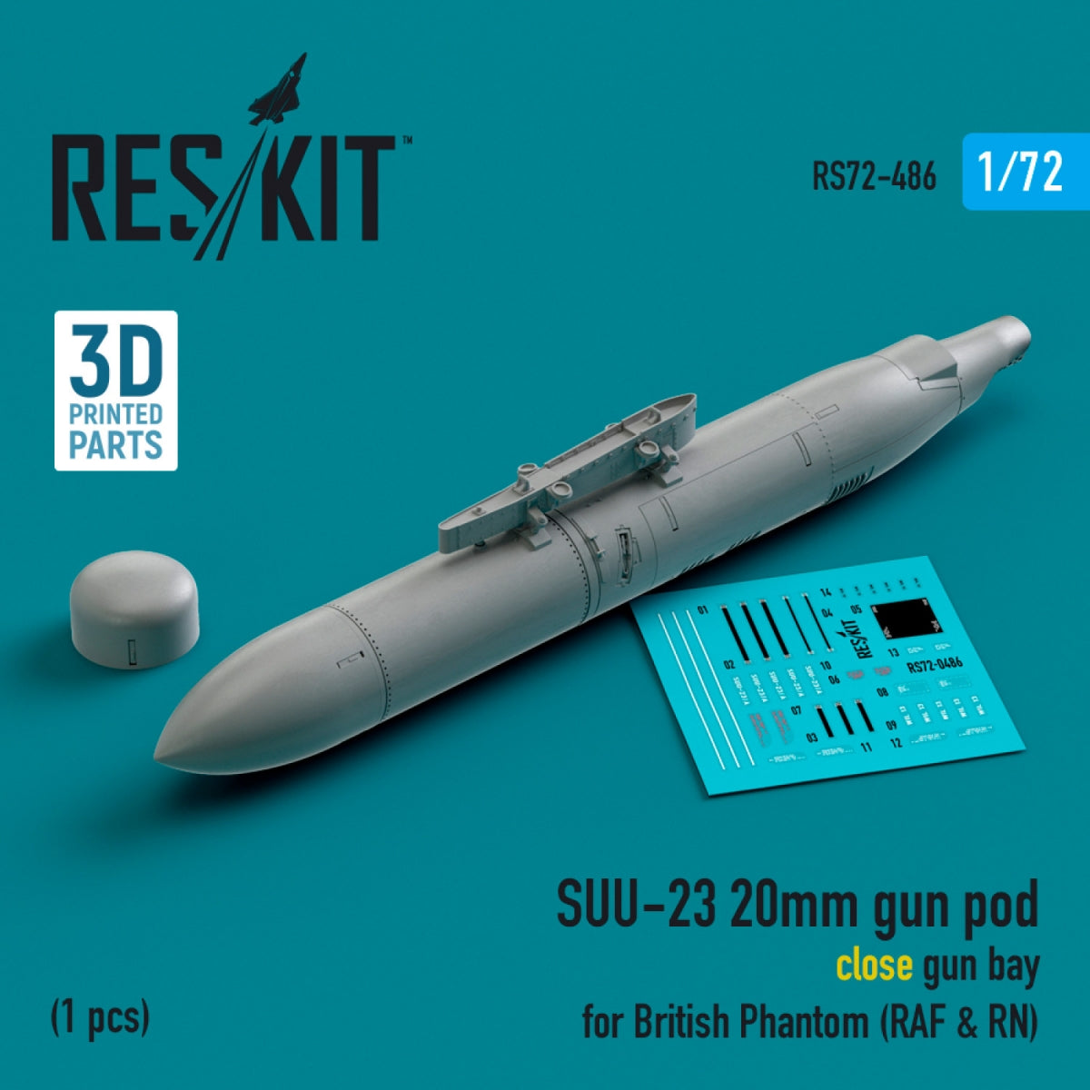 RESKIT RS72-0486 SUU-23 Nacelle de canon de 20 mm (baie de canon fermée) pour Phantom britannique (RAF et RN) (1 pièce) (Impression 3D) 1/72 – Bild 2
