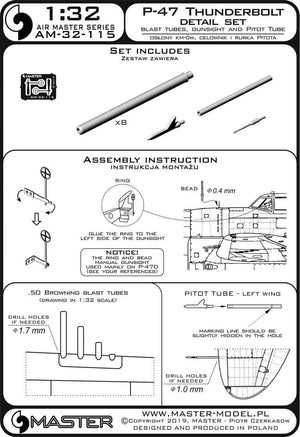 Master AM-32-115 P-47 Thunderbolt - kit de détails - armement, tube de Pitot, viseur 1/32 – immagine 3