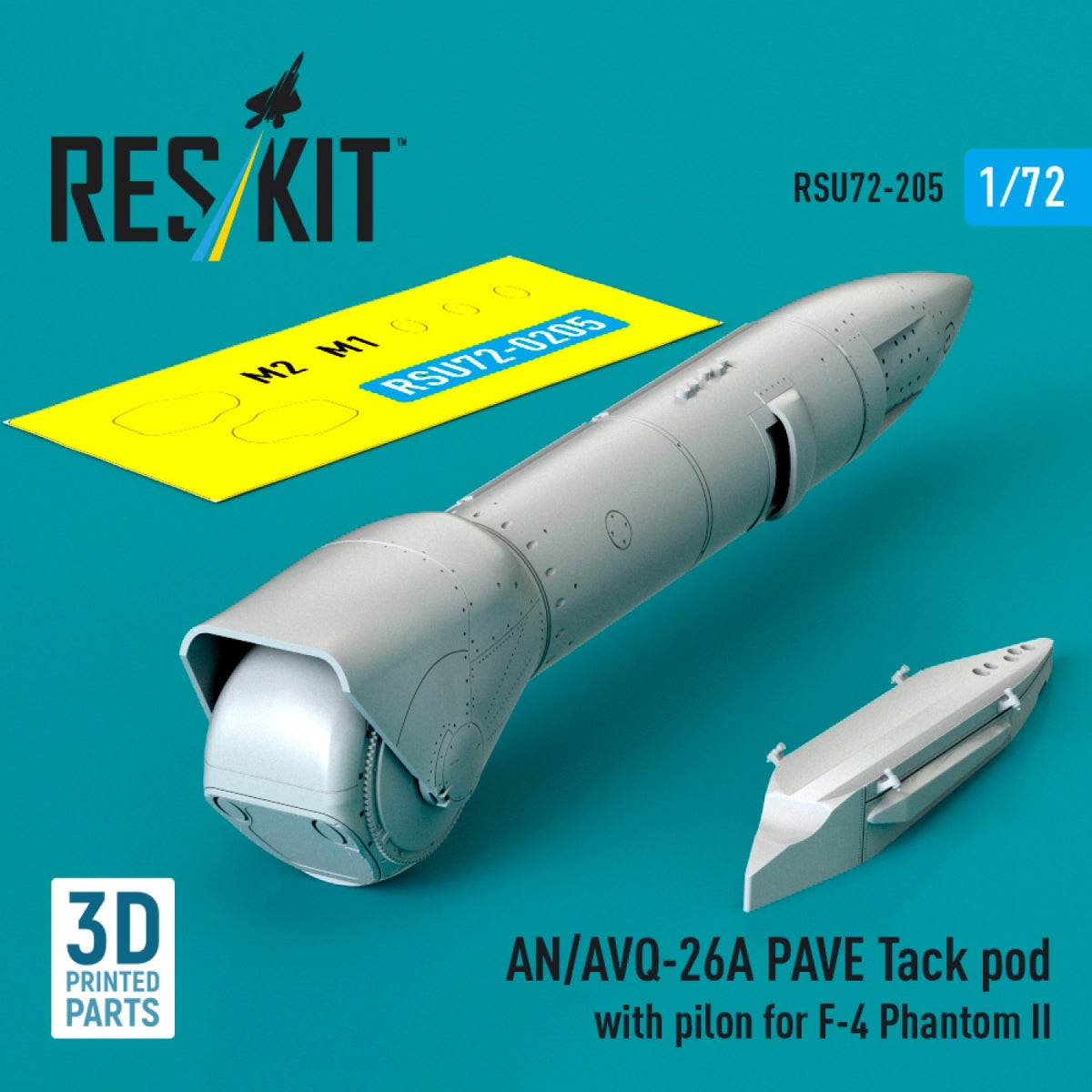 RESKIT RSU72-0205 AN/AVQ-26A PAVE Tack pod with pilon for F-4 Phantom II (3D Printed) 1/72