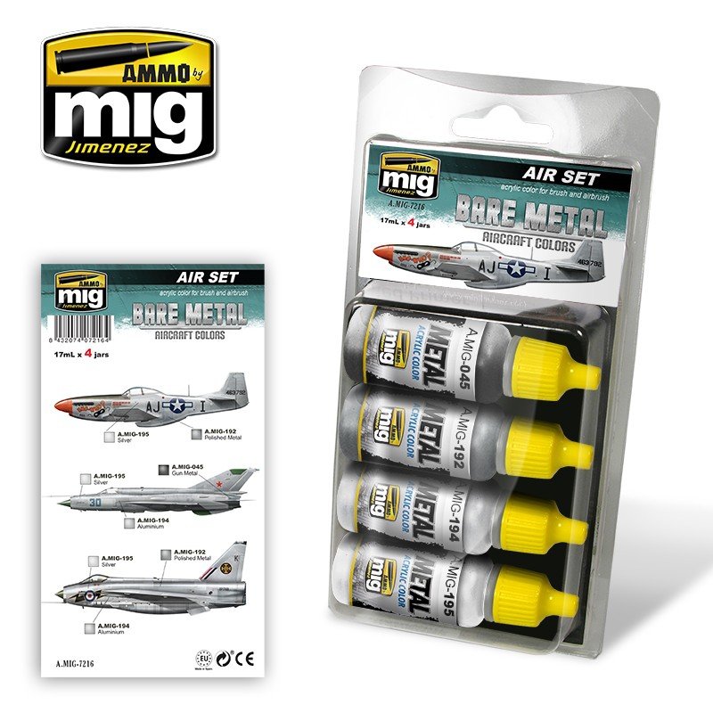 Munitions de Mig Jiminez 7216 COULEURS D'AVIONS EN MÉTAL NU 4x17ml