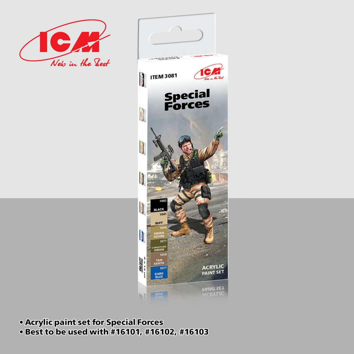 Kit de peinture acrylique ICM 3081 pour forces spéciales, 6 pots de 12 ml. 