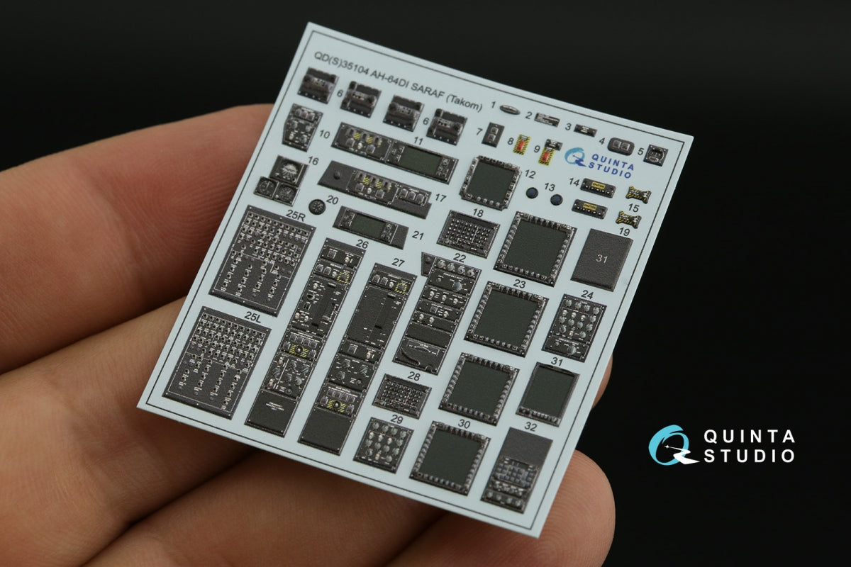 Intérieur imprimé en 3D et coloré sur papier décalcomanie (Takom) pour AH-64DI Saraf de Quinta Studio QDS-35104 (petite version) à l&amp;#39;échelle 1/35 – Bild 7