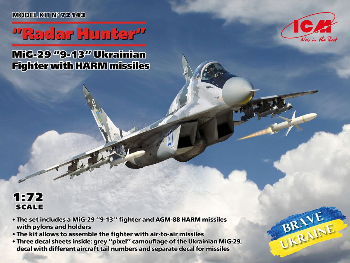 ICM 72143 Radar Hunter MiG-29 « 9-13 » Chasseur ukrainien avec missiles HARM 1/72