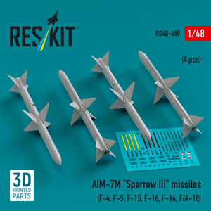 Missiles RESKIT RS48-0459 AIM-7M « Sparrow III » (4 pièces) (Impression 3D) 1/48