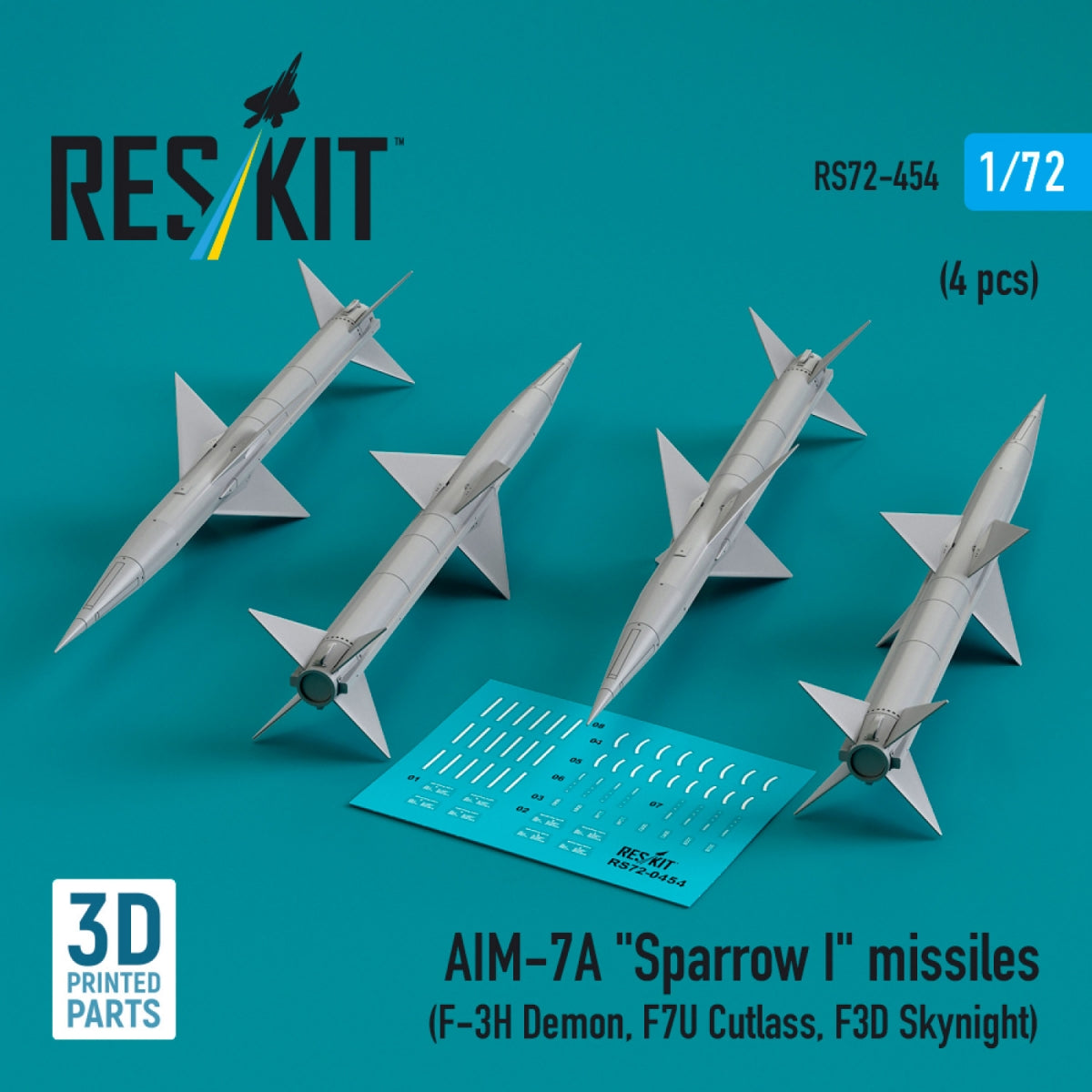 Missiles AIM-7A « Sparrow I » RESKIT RS72-0454 (4 pièces) (Impression 3D) 1/72